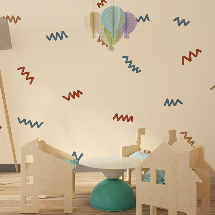 Papier peint chambre bébé | Composition ondulée colorée sur fond doux