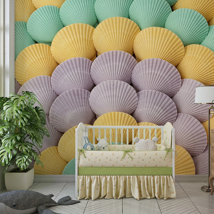 Papel de parede para quarto de bebé | Conchas coloridas em degradé pastel