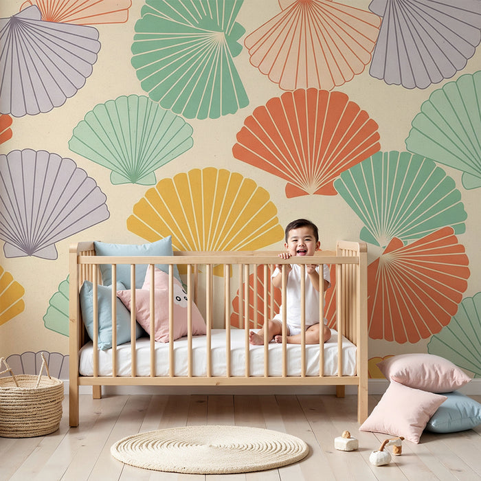 Nursery wallpaper | Colorful shells on a soft background