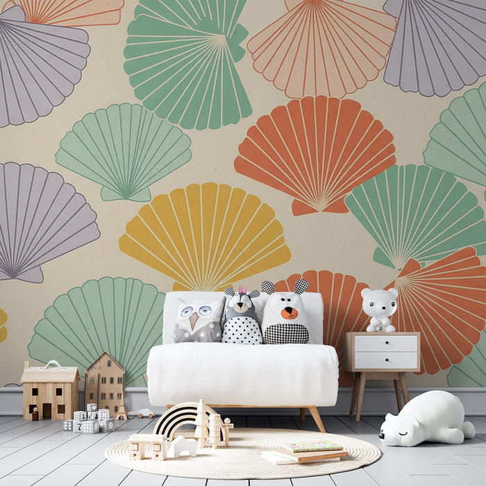 Nursery wallpaper | Colorful shells on a soft background