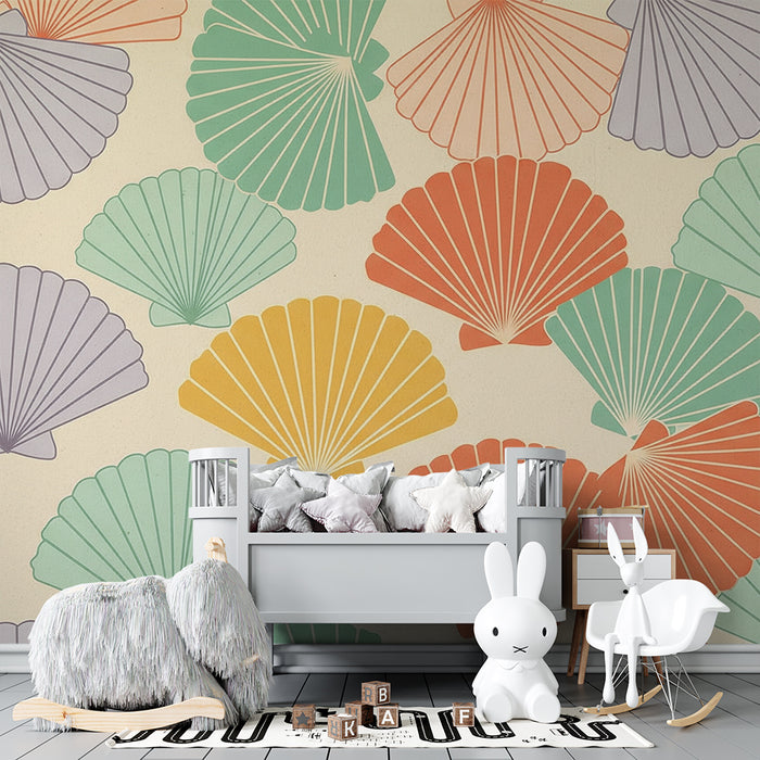Nursery wallpaper | Colorful shells on a soft background