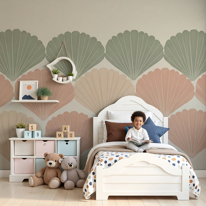 Barntapet | Delikata snäckor i pastellfärger på mjuk bakgrund