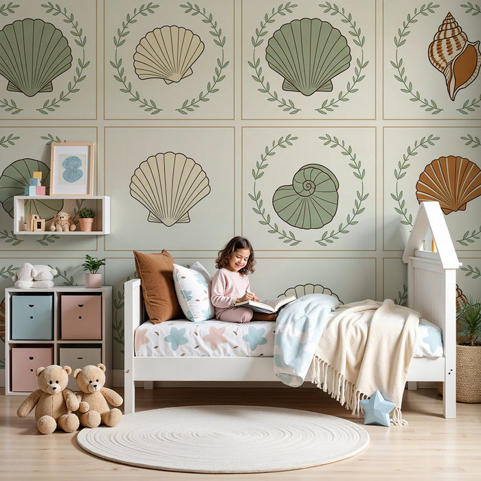 Nursery Wallpaper | Delicate Shells and Soothing Sea Motifs