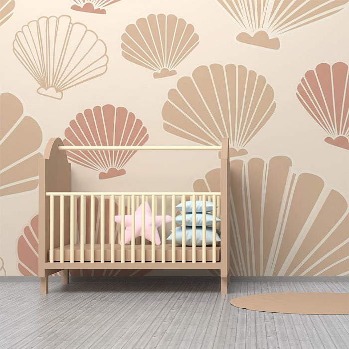 Børneværelse tapet | Delikate skaller på blød baggrund