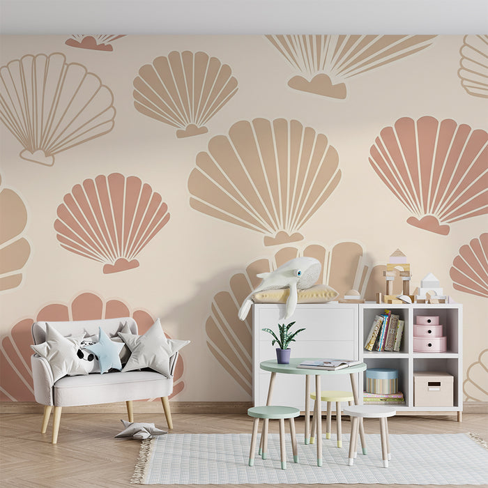 Børneværelse tapet | Delikate skaller på blød baggrund