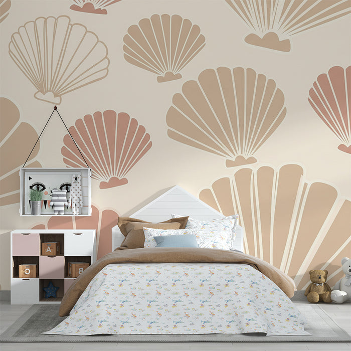 Børneværelse tapet | Delikate skaller på blød baggrund