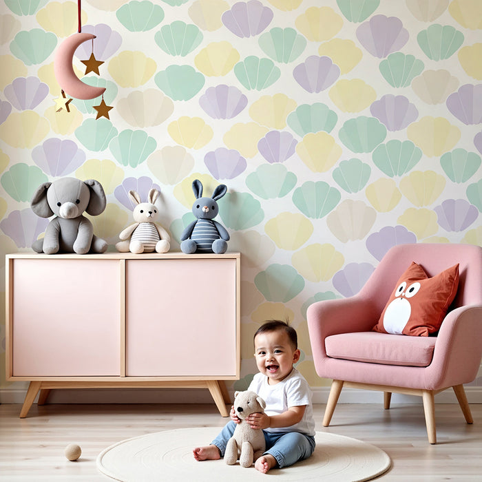Nursery wallpaper | Soft pastel seashells in soothing shades