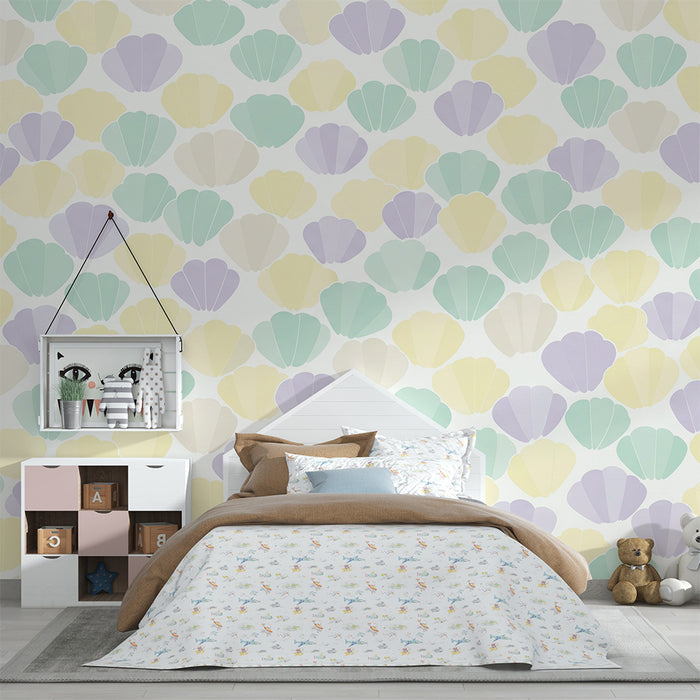 Nursery wallpaper | Soft pastel seashells in soothing shades