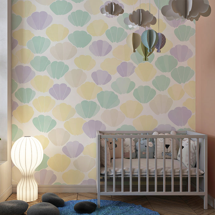 Nursery wallpaper | Soft pastel seashells in soothing shades