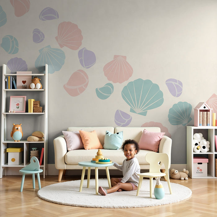 Lastenhuoneen tapetti | Vaaleanpunaiset simpukat pehmeällä taustalla