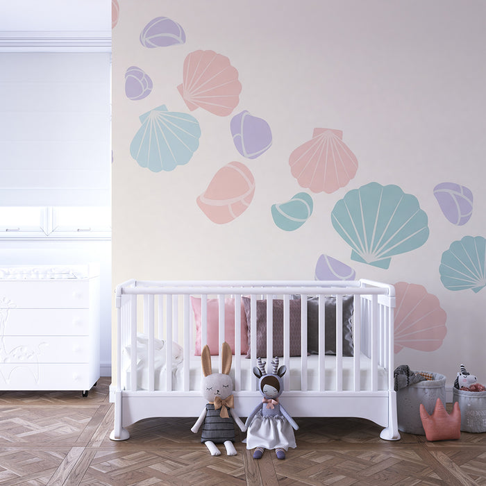 Lastenhuoneen tapetti | Vaaleanpunaiset simpukat pehmeällä taustalla