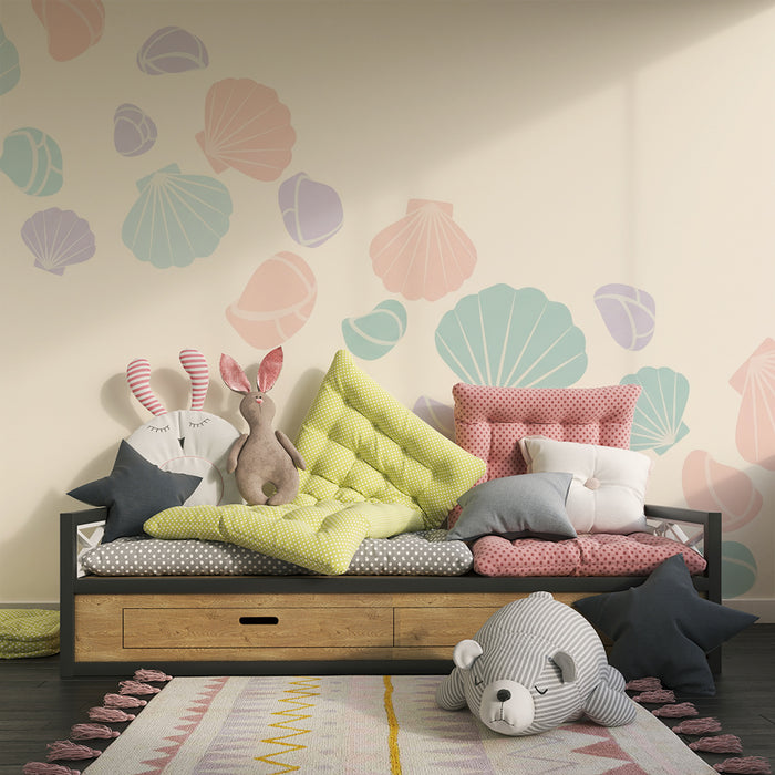 Lastenhuoneen tapetti | Vaaleanpunaiset simpukat pehmeällä taustalla