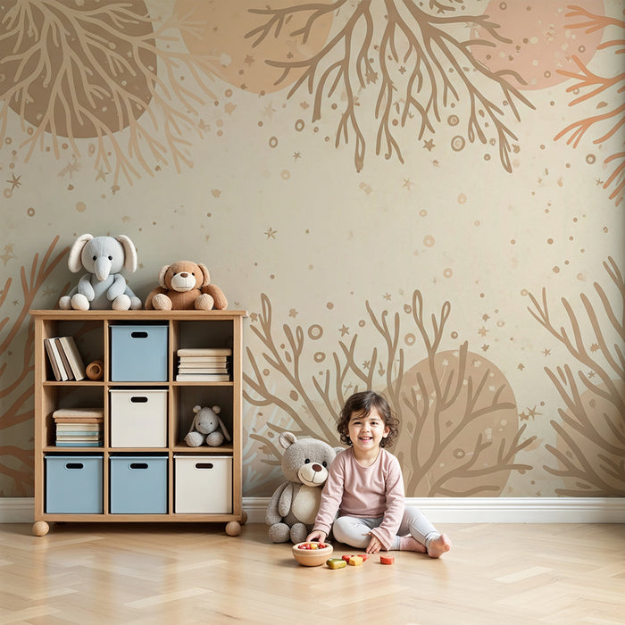 Tapeta dětského pokoje | Jemné korály a mořské motivy v pastelových tónech