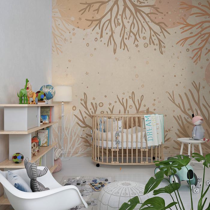 Tapeta dětského pokoje | Jemné korály a mořské motivy v pastelových tónech