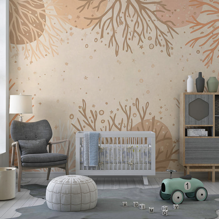 Tapeta dětského pokoje | Jemné korály a mořské motivy v pastelových tónech