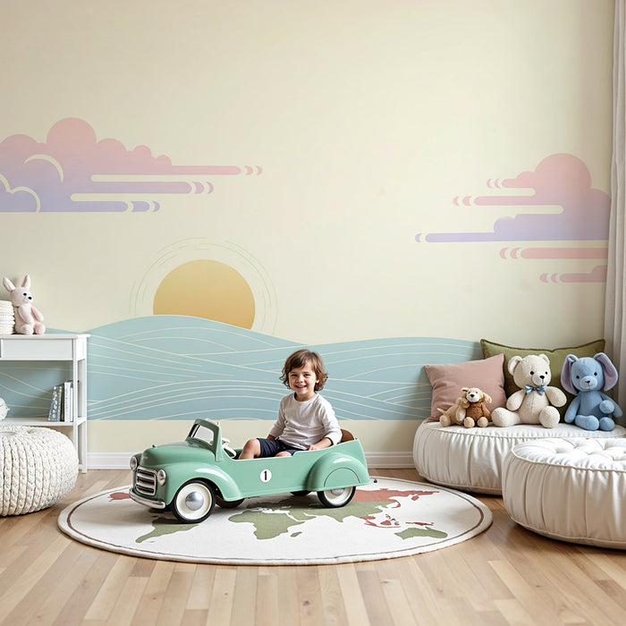 Papel pintado infantil | Atardecer tranquilizador sobre suaves olas