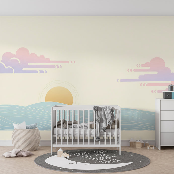 Papel pintado infantil | Atardecer tranquilizador sobre suaves olas