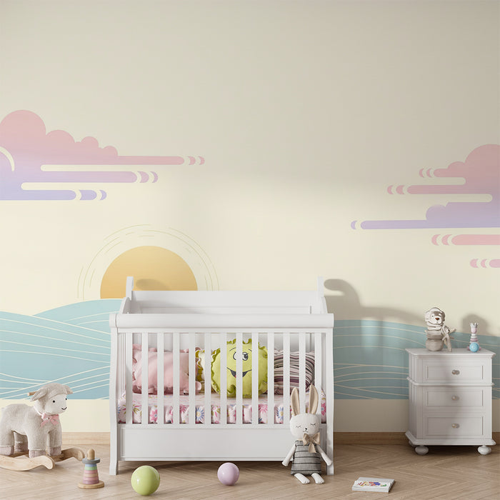 Papel pintado infantil | Atardecer tranquilizador sobre suaves olas