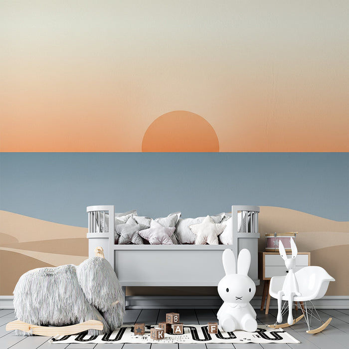 Carta da parati per cameretta | Tramonto sulle dune di sabbia e mare calmo
