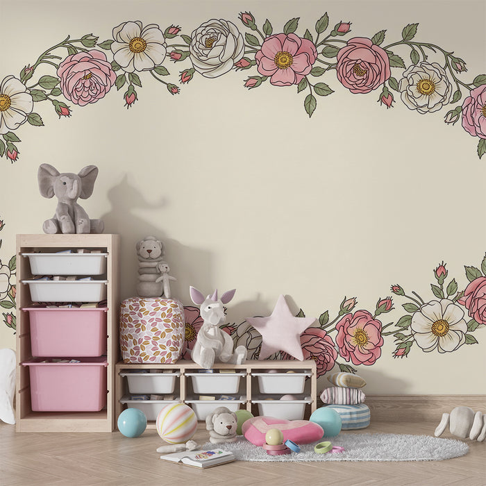 Nursery room wallpaper | Gyengéd rózsakorona puha háttéren