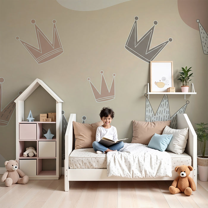 Χαρτί τοίχου βρεφικού δωματίου | Απαλές στέμματα σε απαλό και παστέλ φόντο