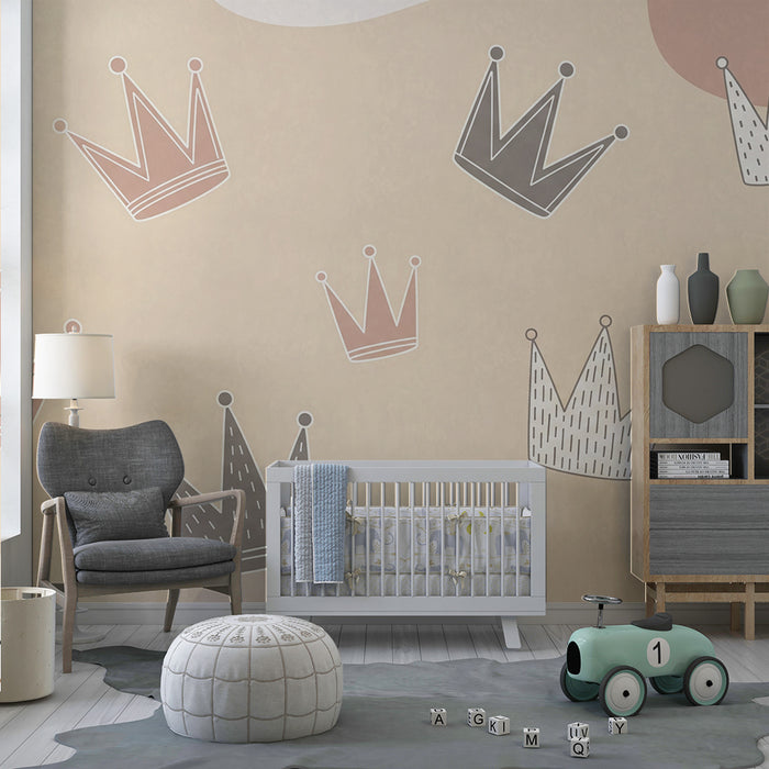 Χαρτί τοίχου βρεφικού δωματίου | Απαλές στέμματα σε απαλό και παστέλ φόντο