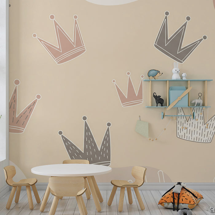 Χαρτί τοίχου βρεφικού δωματίου | Απαλές στέμματα σε απαλό και παστέλ φόντο