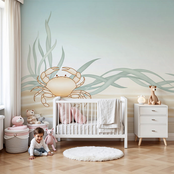 Papier peint chambre bébé | Crabe et étoile de mer sur fond de sable