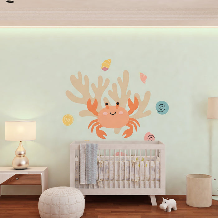 Barntapet | Glada krabbor och färgglada snäckor på en akvatisk bakgrund