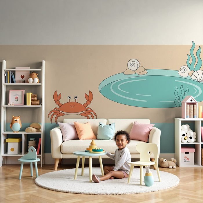 Papier peint chambre bébé | Crabe joyeux et décor marin apaisant