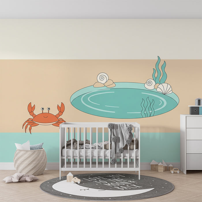 Papier peint chambre bébé | Crabe joyeux et décor marin apaisant