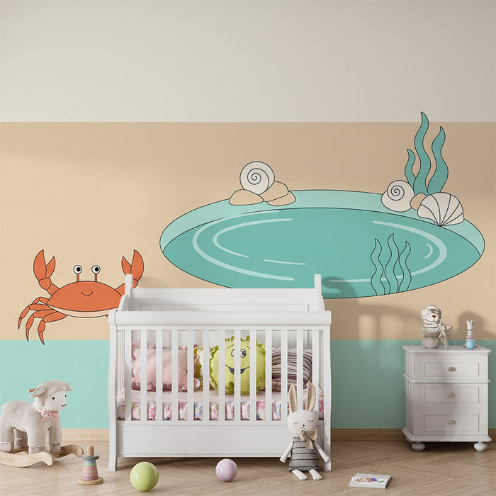 Papier peint chambre bébé | Crabe joyeux et décor marin apaisant