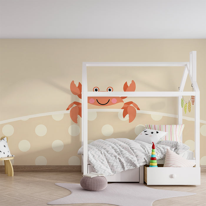 Papier peint chambre bébé | Crabe souriant sur fond doux avec pois