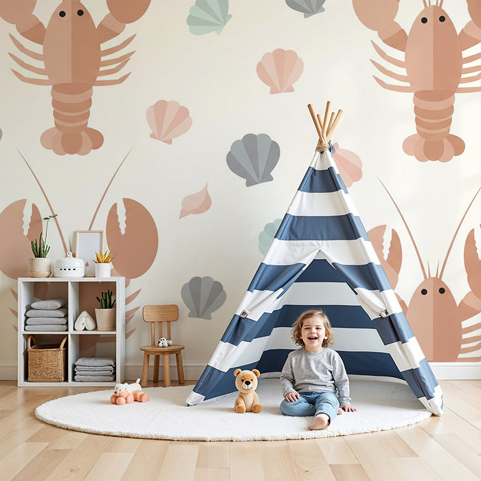 Papel de parede quarto bebê | Χρωματιστά καβούκια και κοχύλια για μια θαλάσσια ατμόσφαιρα