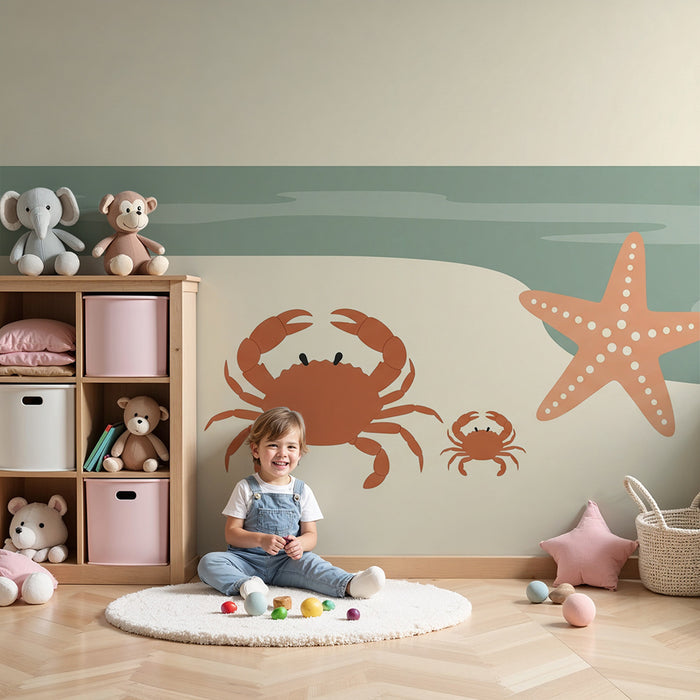 Papier peint chambre bébé | Crabes et étoile de mer sur une plage paisible