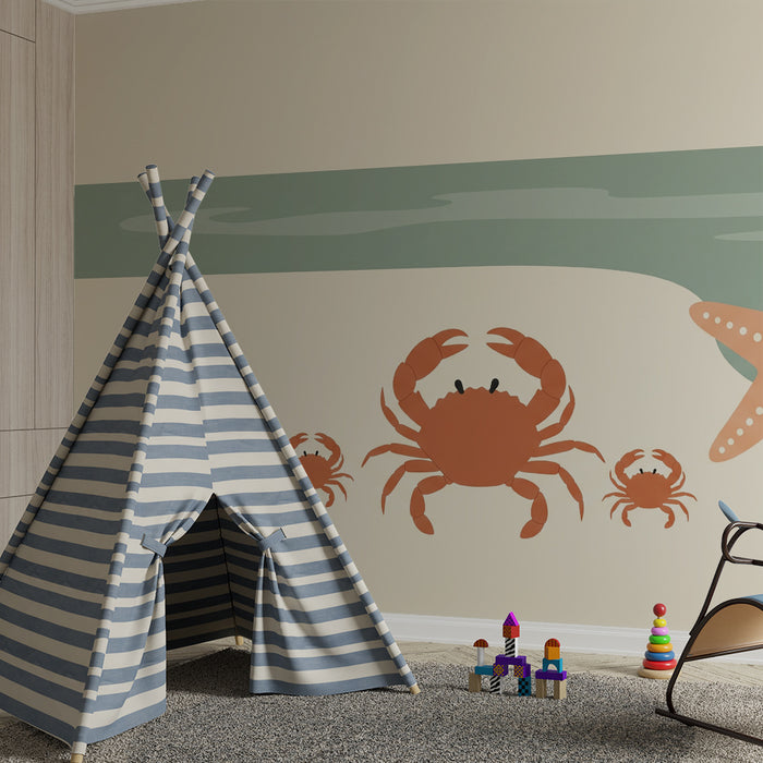 Papier peint chambre bébé | Crabes et étoile de mer sur une plage paisible
