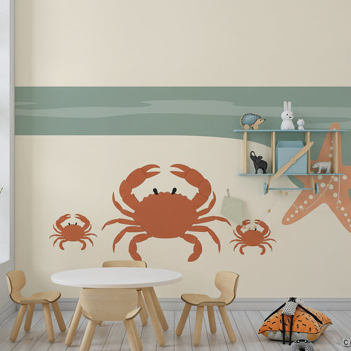 Papier peint chambre bébé | Crabes et étoile de mer sur une plage paisible
