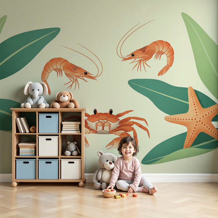 Papier peint chambre bébé | Créatures marines et feuillage tropical