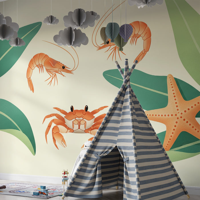 Papier peint chambre bébé | Créatures marines et feuillage tropical