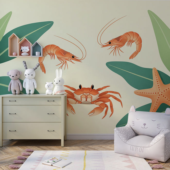 Papier peint chambre bébé | Créatures marines et feuillage tropical