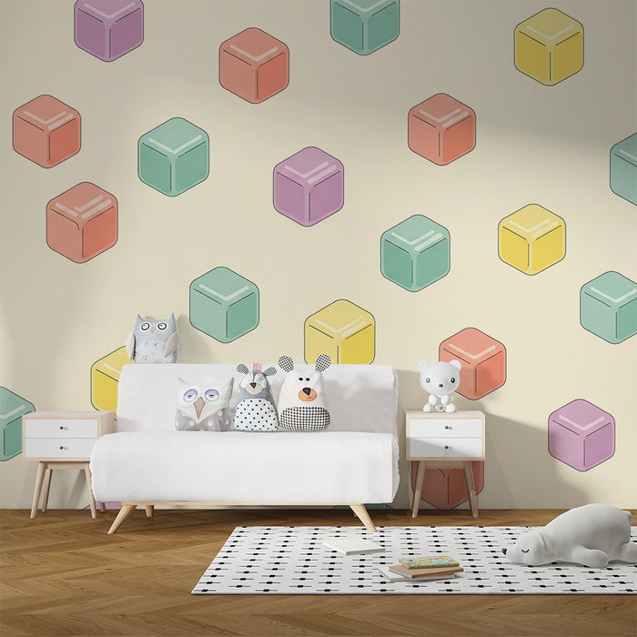 Baby room wallpaper | Colorful cubes on a soft background