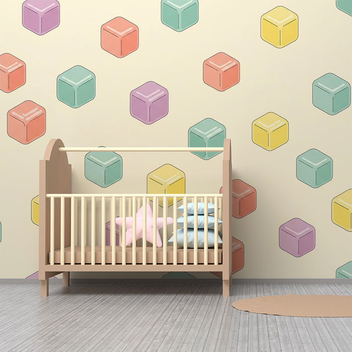 Baby room wallpaper | Colorful cubes on a soft background