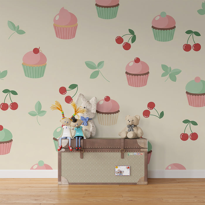 Babyromspapir | Fargerike cupcakes og kirsebær