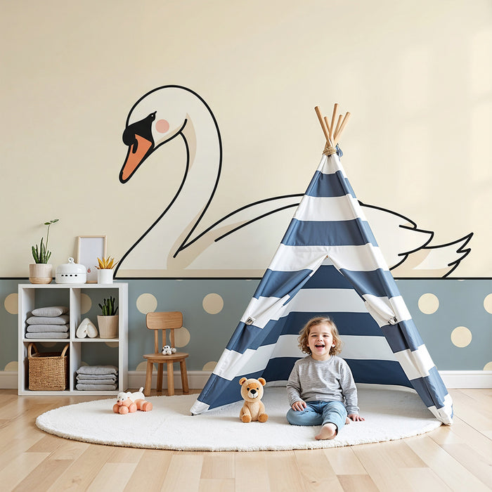 Lastenhuoneen tapetti | Elegantti joutsen pehmeällä pilkkutaustalla