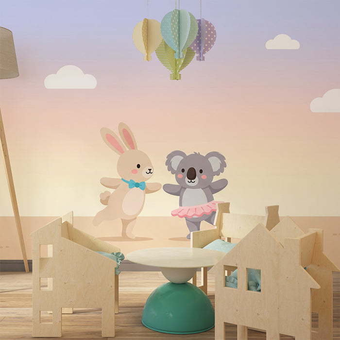Nursery room wallpaper | Dance of adorable animals