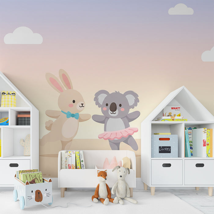 Nursery room wallpaper | Dance of adorable animals