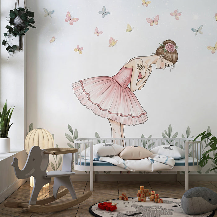 Papier peint chambre bébé | Danseuse et papillons enchantés