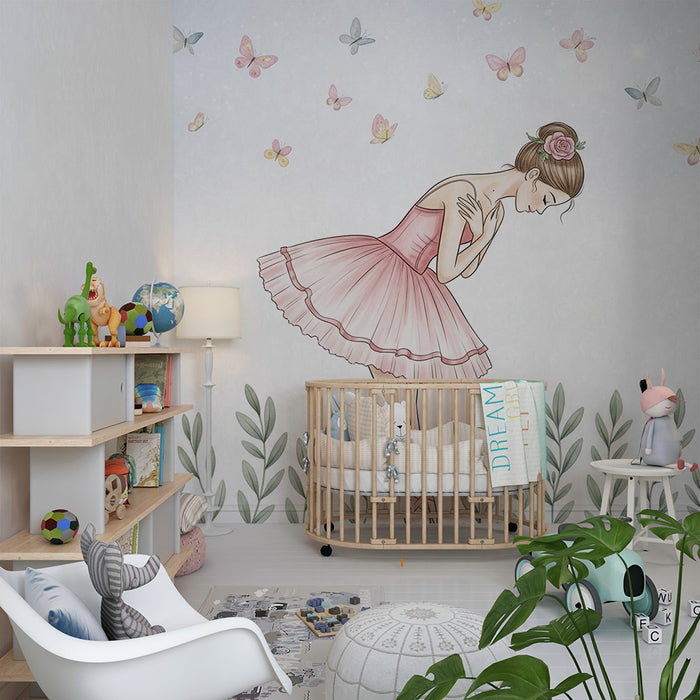 Papier peint chambre bébé | Danseuse et papillons enchantés