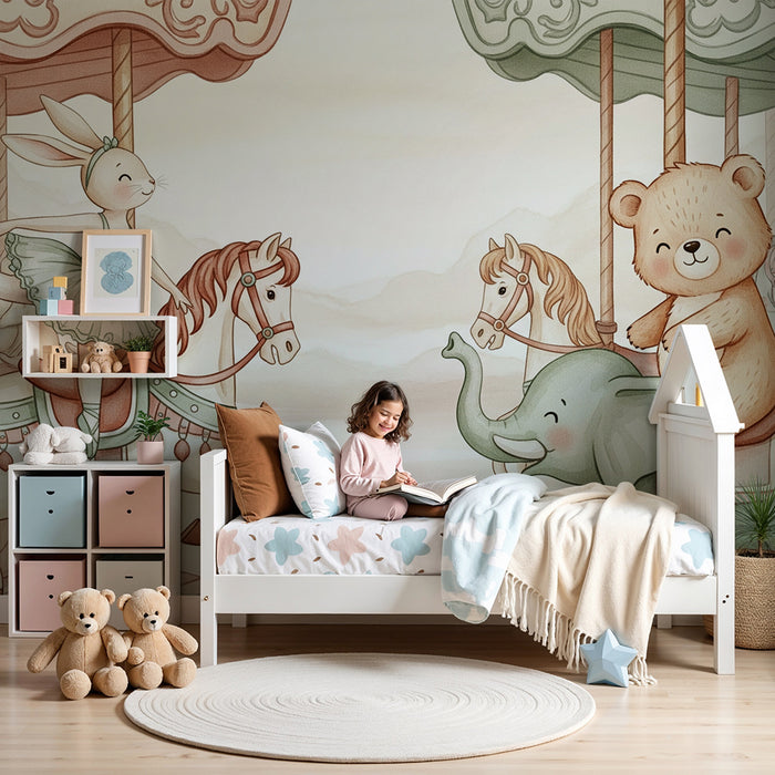 Papier peint chambre bébé | Danseuses et animaux du manège