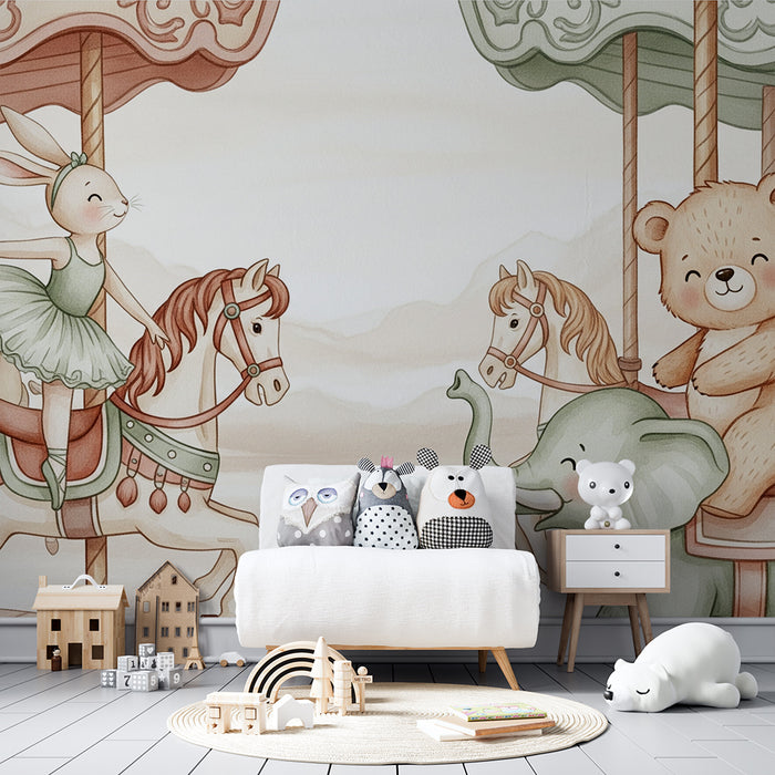 Papier peint chambre bébé | Danseuses et animaux du manège